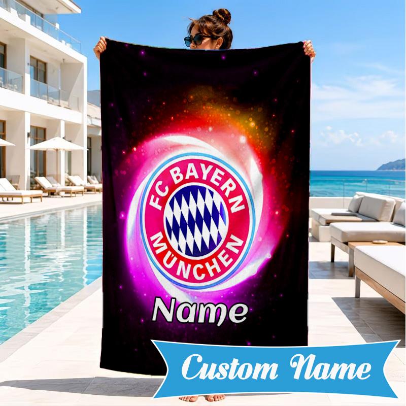 Custom Name Beach Towel Bayern Munich Crest Art Microfiber Beach Towel, Lightweight for Summer Travel, Swimming Pool Fan Birthday Gift