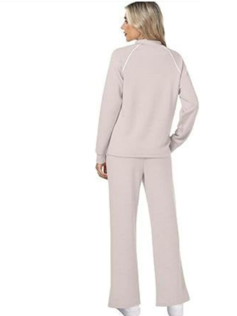 Женский комплект с круглым вырезом, длинными рукавами, эластичными брюками и свитшотом с разрезом