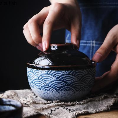 Японская расписанная вручную керамическая миска с крышкой Миска для десерта Миска для вареных яиц Миска для тушеного супа Миска для йогурта и овсянки Кухонная посуда