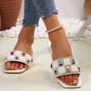 Summer Sandals Women New Summer Flat Sandals Shoes Female Designer Square Toe Bling Luxury Slippers Zapatos De Mujer