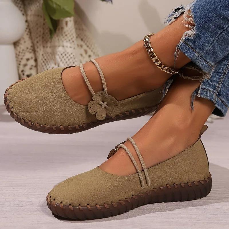 Распродажа женской обуви 2024 года, новые женские туфли на плоской подошве с эластичной резинкой, осенние, с круглым носком, однотонные, повседневные, удобные, большого размера, лоферы