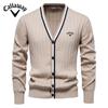 Callaway 2025 Осень/Зима Вышитый Новый Кардиган Мужской V-образный вырез Длинный рукав Свитер Вязаное Пальто