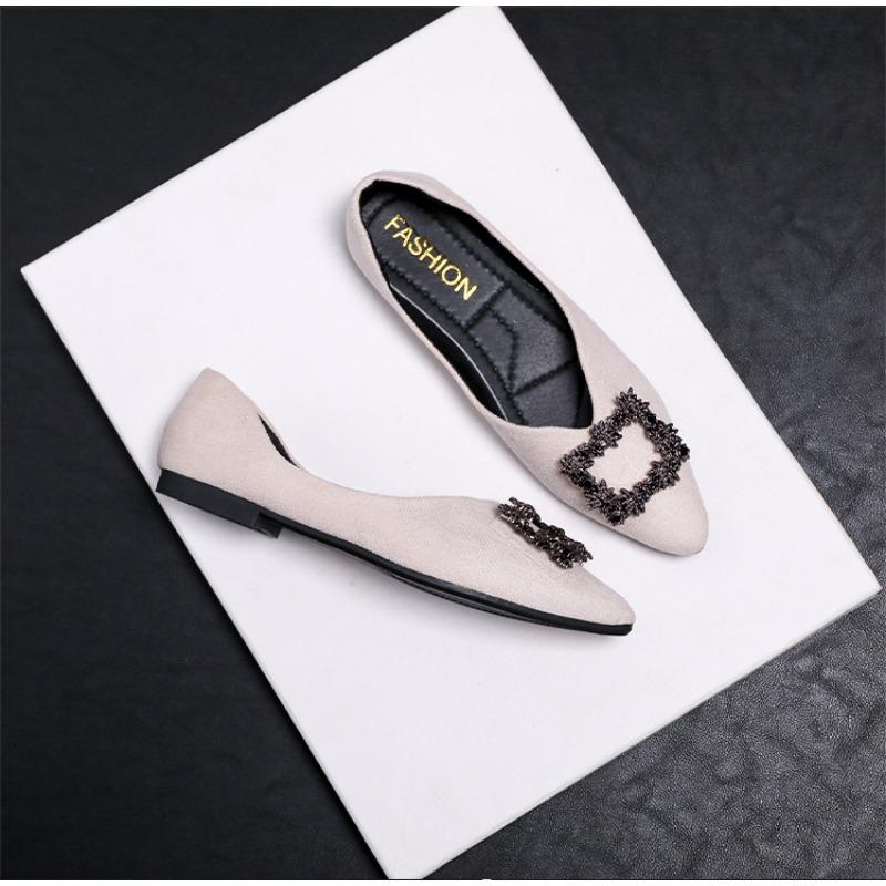 Fashion New Style Women's Suede Dyed Flats Pointed Loafers Wedding Bridesmaid Princess Dress Shoes High Quality Diamond Low Top Shoes