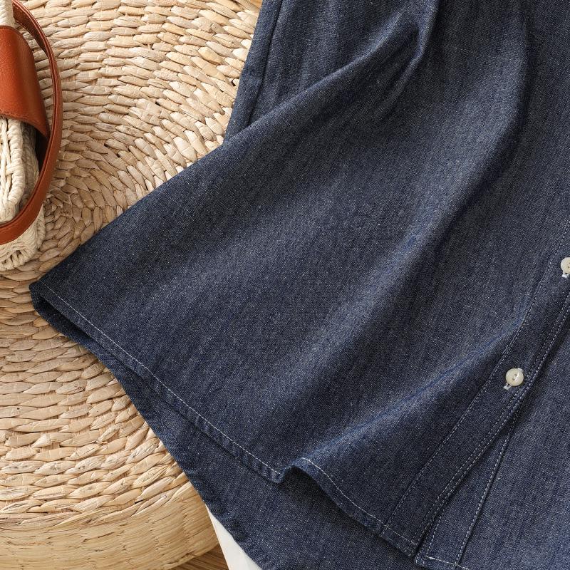 Женская ретро синяя джинсовая летняя рубашка без рукавов 2025