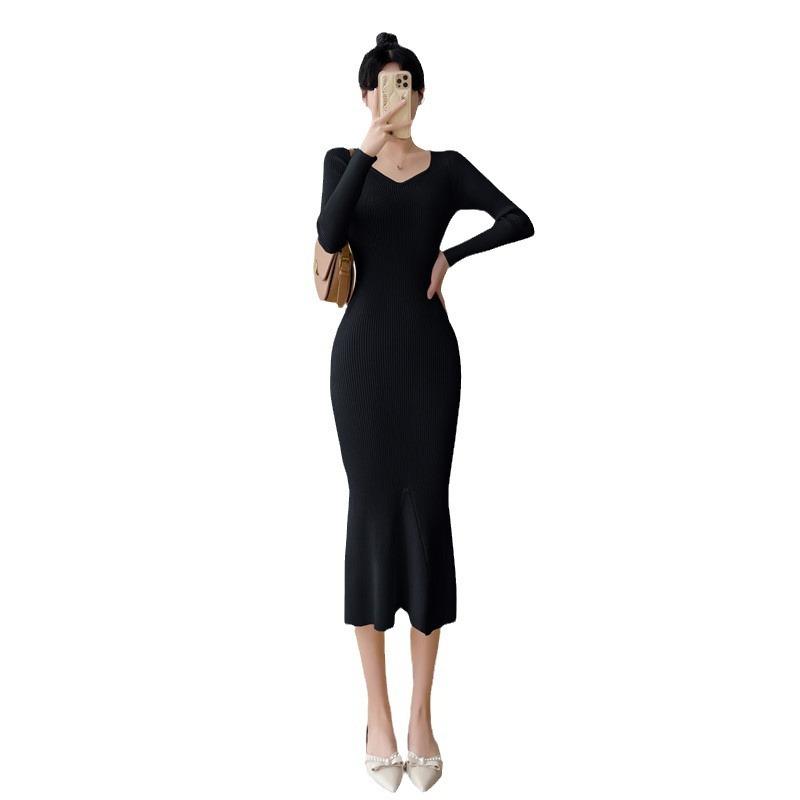 Осенне-зимнее новое облегающее и тонкое вязаное платье женское пальто средней и длинной длины выше колена свитер юбка