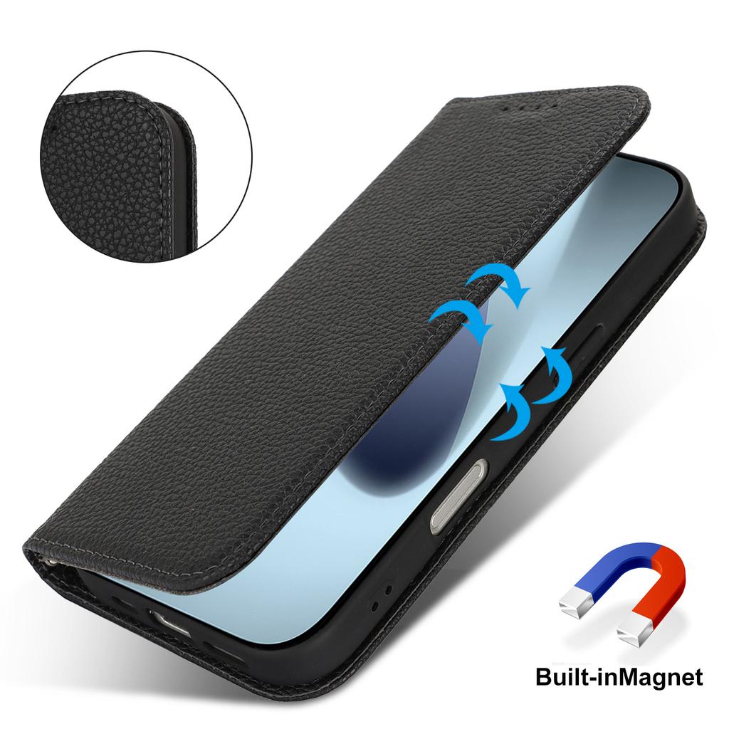 For iPhone 17 Pro Max Case Stand Wallet Litchi Texture Leather Flip Phone Cover with Strap