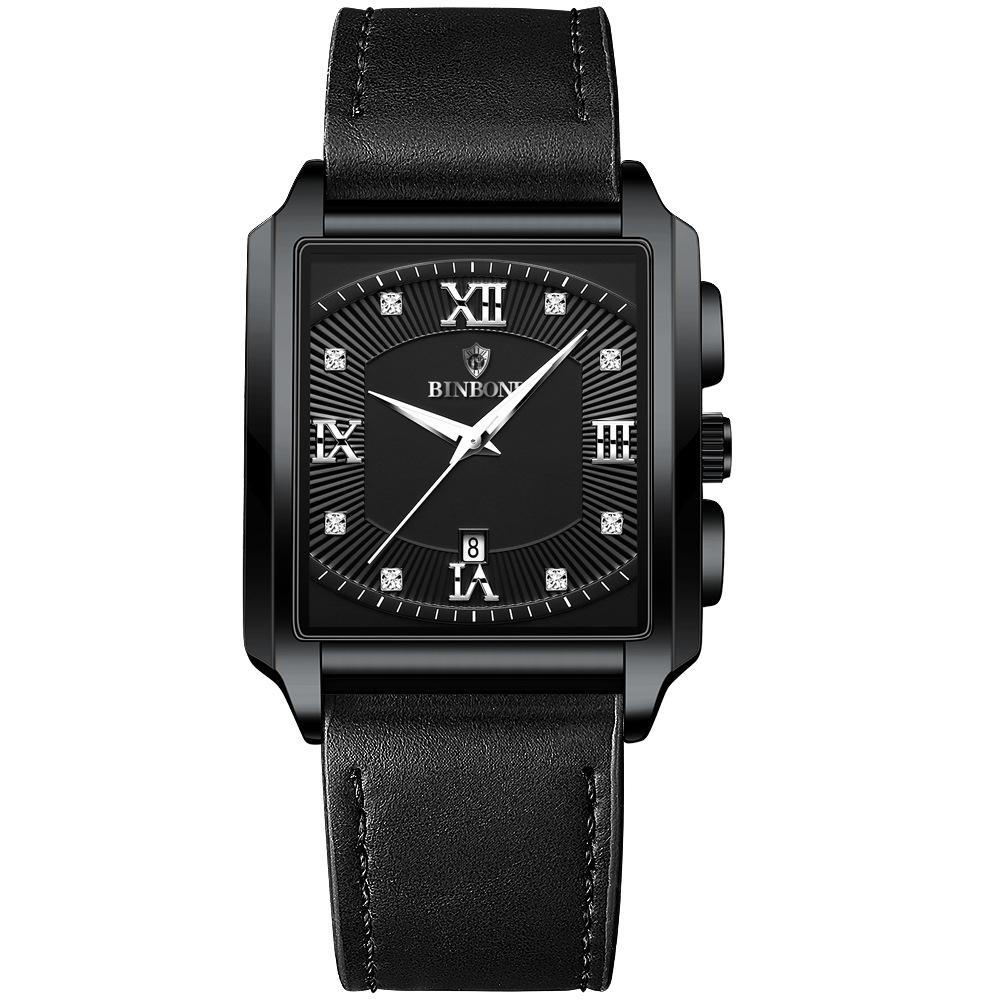 2023 New Square Steel Band Simple Sports Outdoor Men's Watch Calendar Quartz Watch for Men Waterproof BINBOND Wristwatches Male