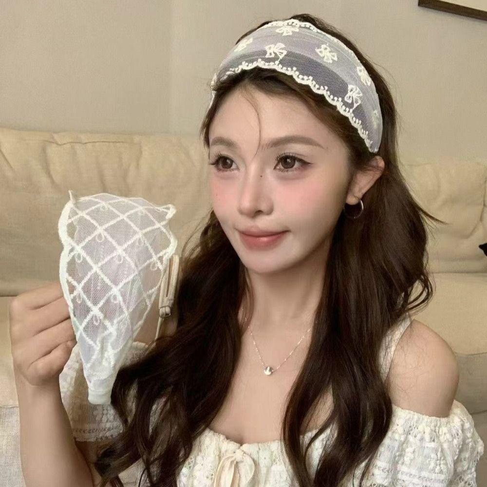 Mesh Lace Headband Lace Wide Edge Hair Hoop Elegant Bohemian Headwrap For Women Girls