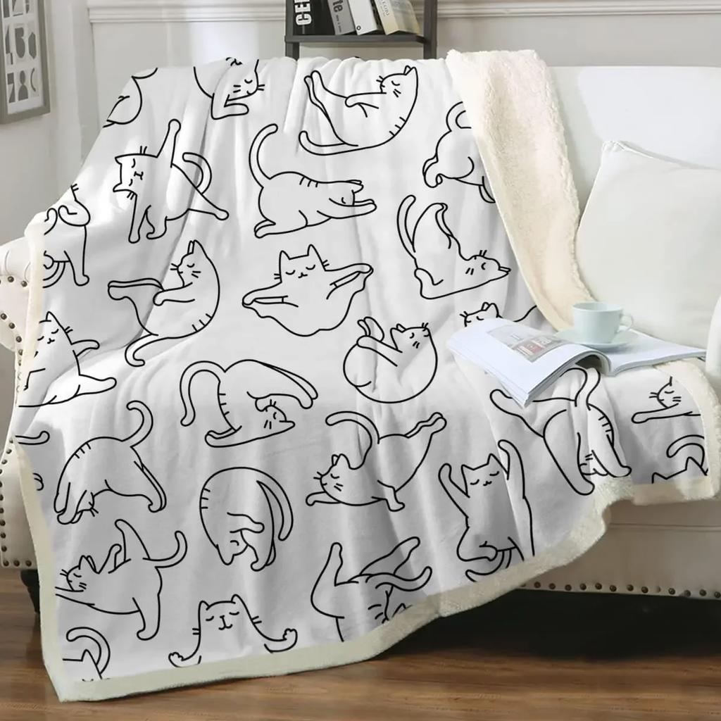 Grey and White Cats Blanket Plush Sherpa Flannel Throw Blanket for Couch Sofa Super Soft Bedroom TV Throw