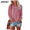 Женская модная повседневная блузка-рубашка JPNTKY, однотонная, с принтом, с круглым вырезом, с длинным рукавом
