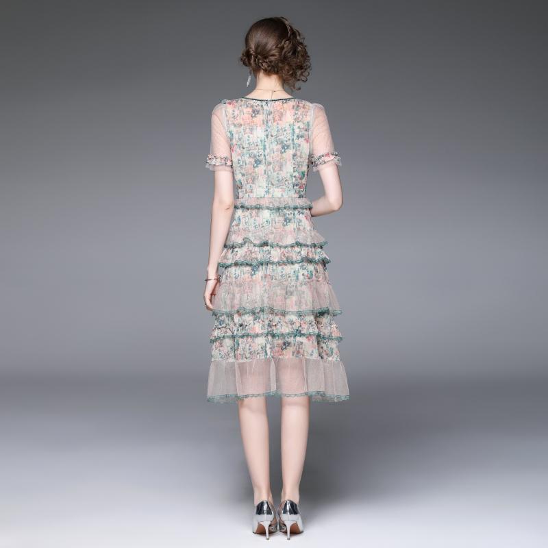 Летнее платье с коротким рукавом для автопортрета, женское сексуальное платье с квадратным воротником и оборками из сетки, дизайнерское подиумное вечернее платье миди