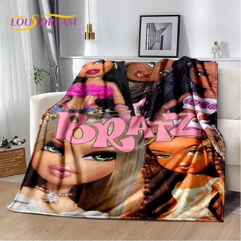 Cartoon Bratz doll Girls 3D Printed Soft Flannel Blanket for Beds Bedroom Sofa Picnic,Throw Blanket for Outdoor Leisure Nap Gift