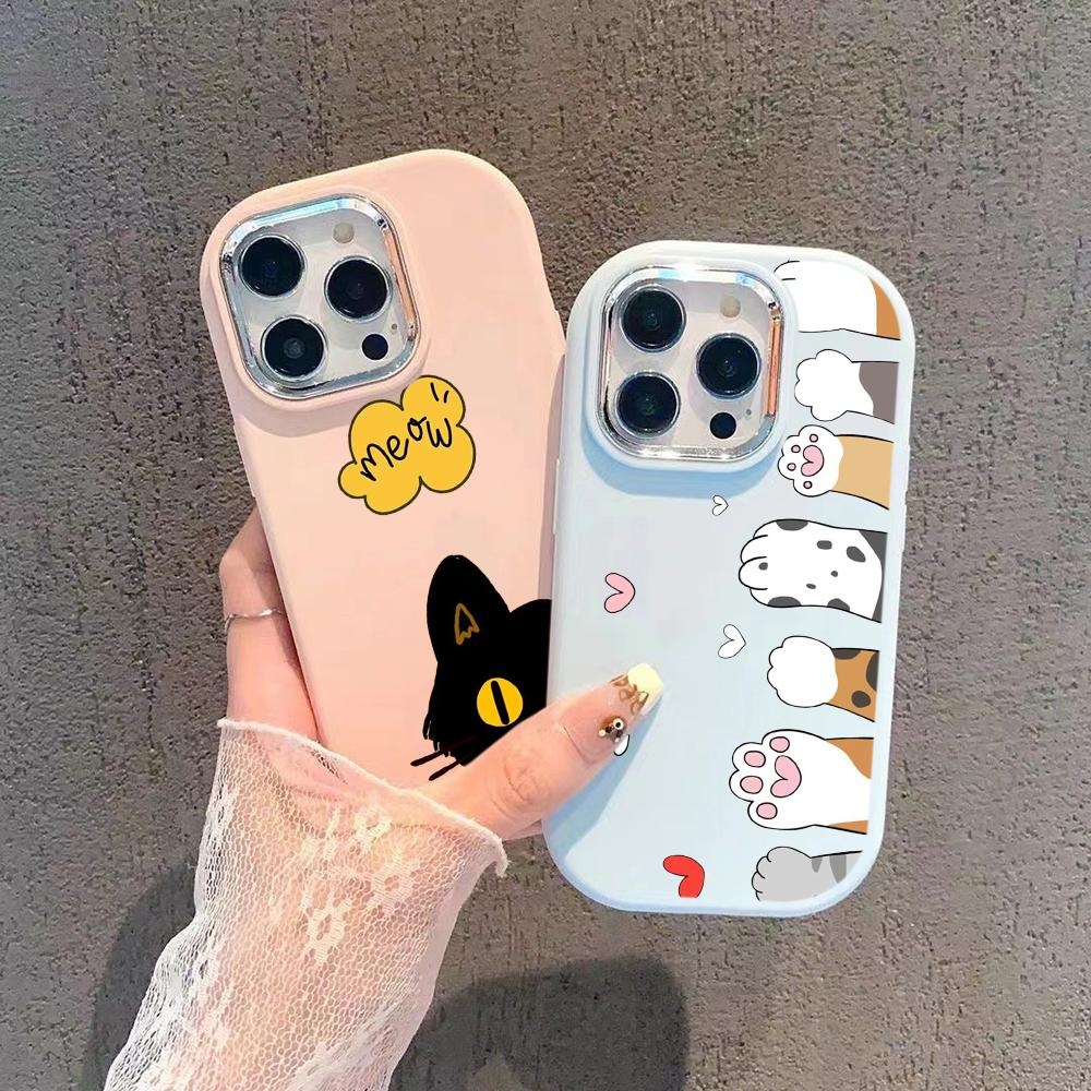 LZ9 мультяшный кот милый художественный дизайн мягкий чехол для телефона Samsung S24 Ultra S23 Plus S21 A16 A54 A34 A06 Infinix Hot 40 30i защита объектива противоударный чехол