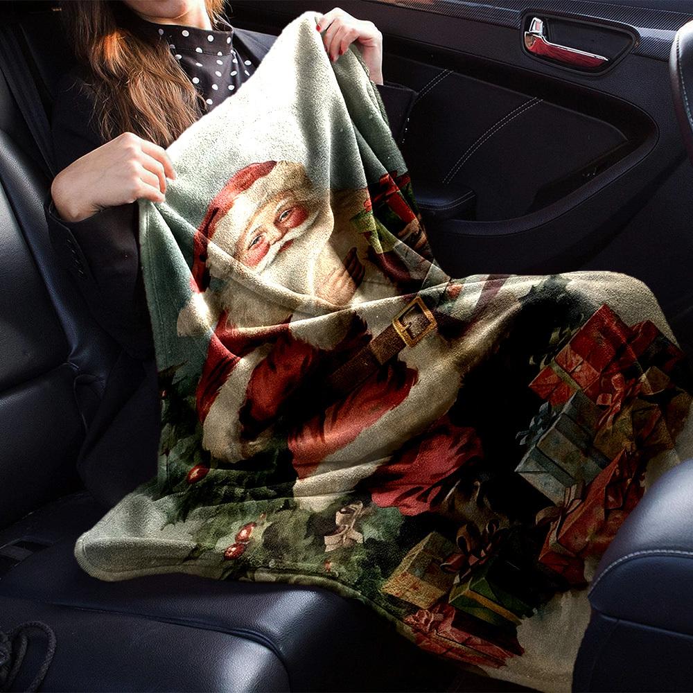 1pc Christmas Santa Claus blanket Lightweight Flannel Throw for Sofa Bed Travel Camping Livingroom Office Couch Chair