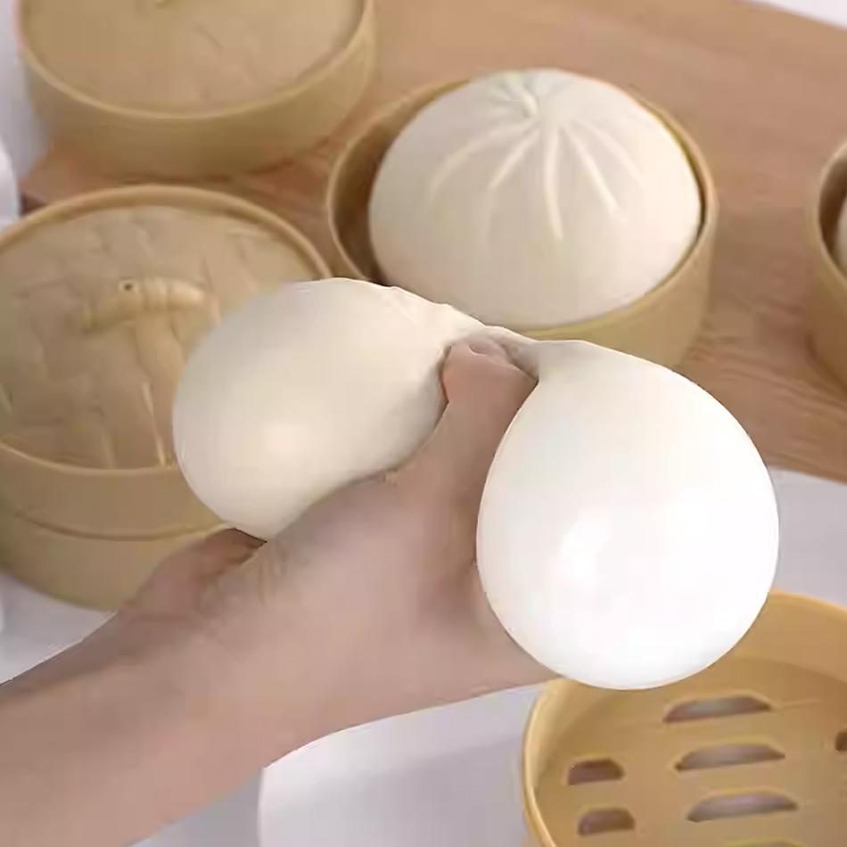 Colorful Dumpling squishies Stress Balls Stress Relief Tactile Toys Simulation Food with Steamer Squeeze Dough Ball for Anxiety Relief