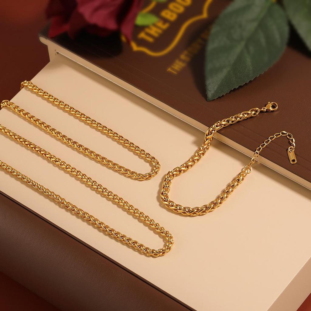 Женский браслет и ожерелье из титановой стали с золотым покрытием, цепочка «Драконья кость», плетение «Корзинка»