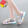 Летняя детская пляжная обувь с радужной подошвой. Мягкие и удобные сандалии для девочек.