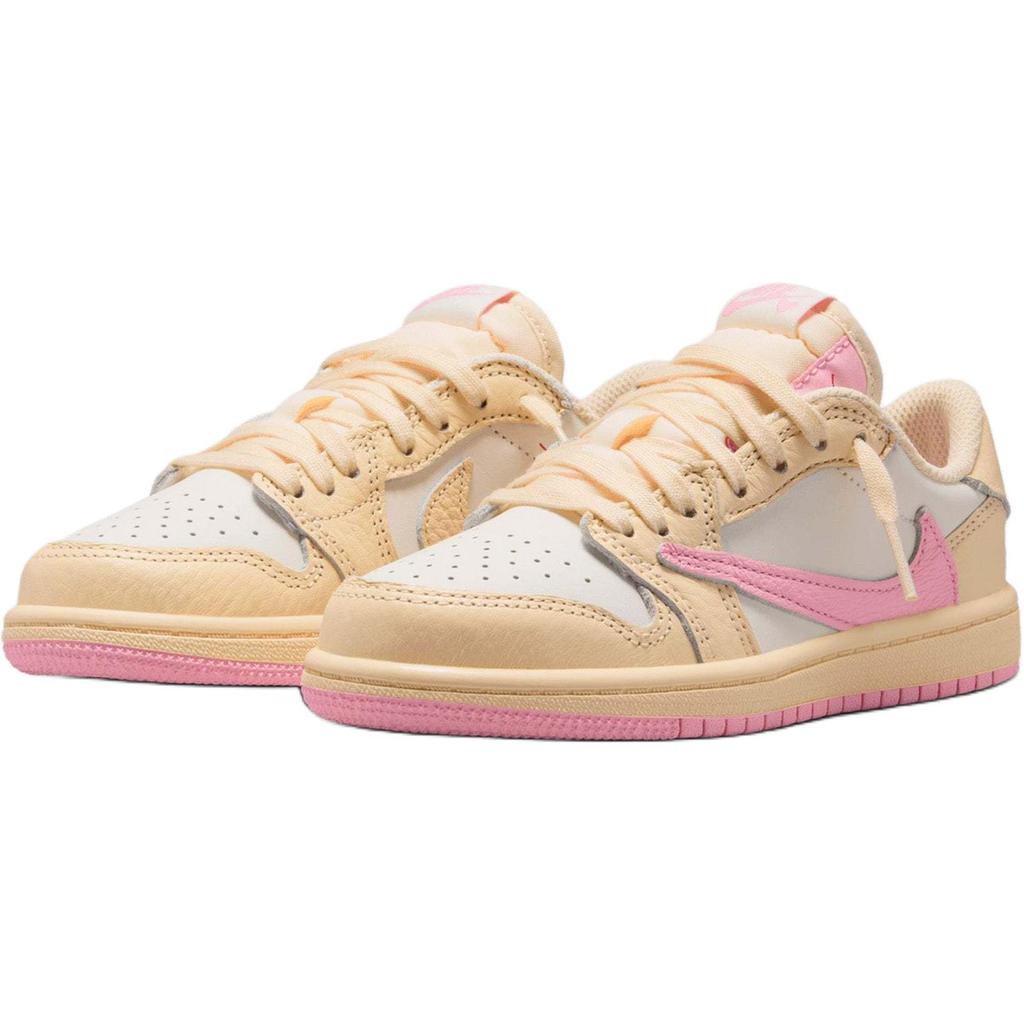 Кроссовки Travis Scott x Air Jordan 1 Low OG SP PS Shy Pink для детей Muslin Sail University-Red IQ7605-100