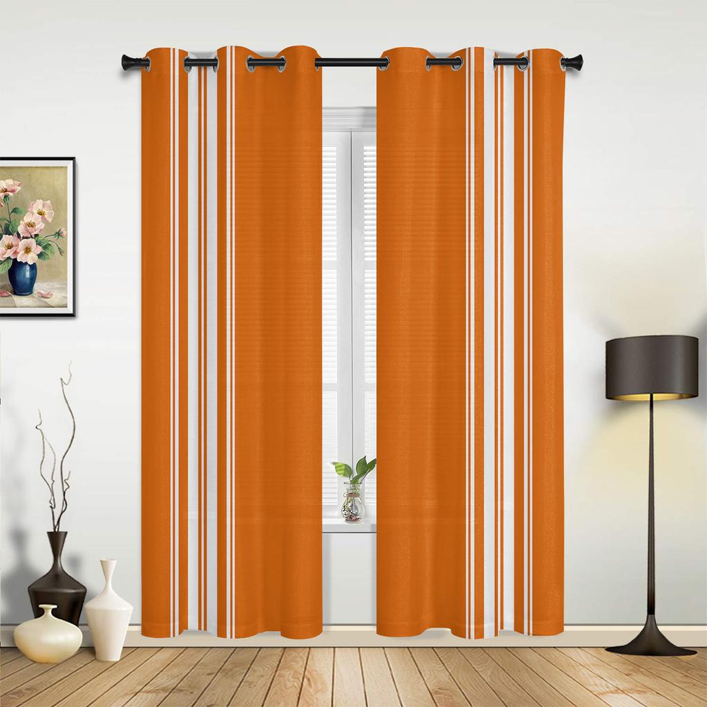 Orange Stripe Farmhouse Curtains For Bedroom Living Room Drapes Kitchen Children'S Room Window Curtain Modern Home Decor
