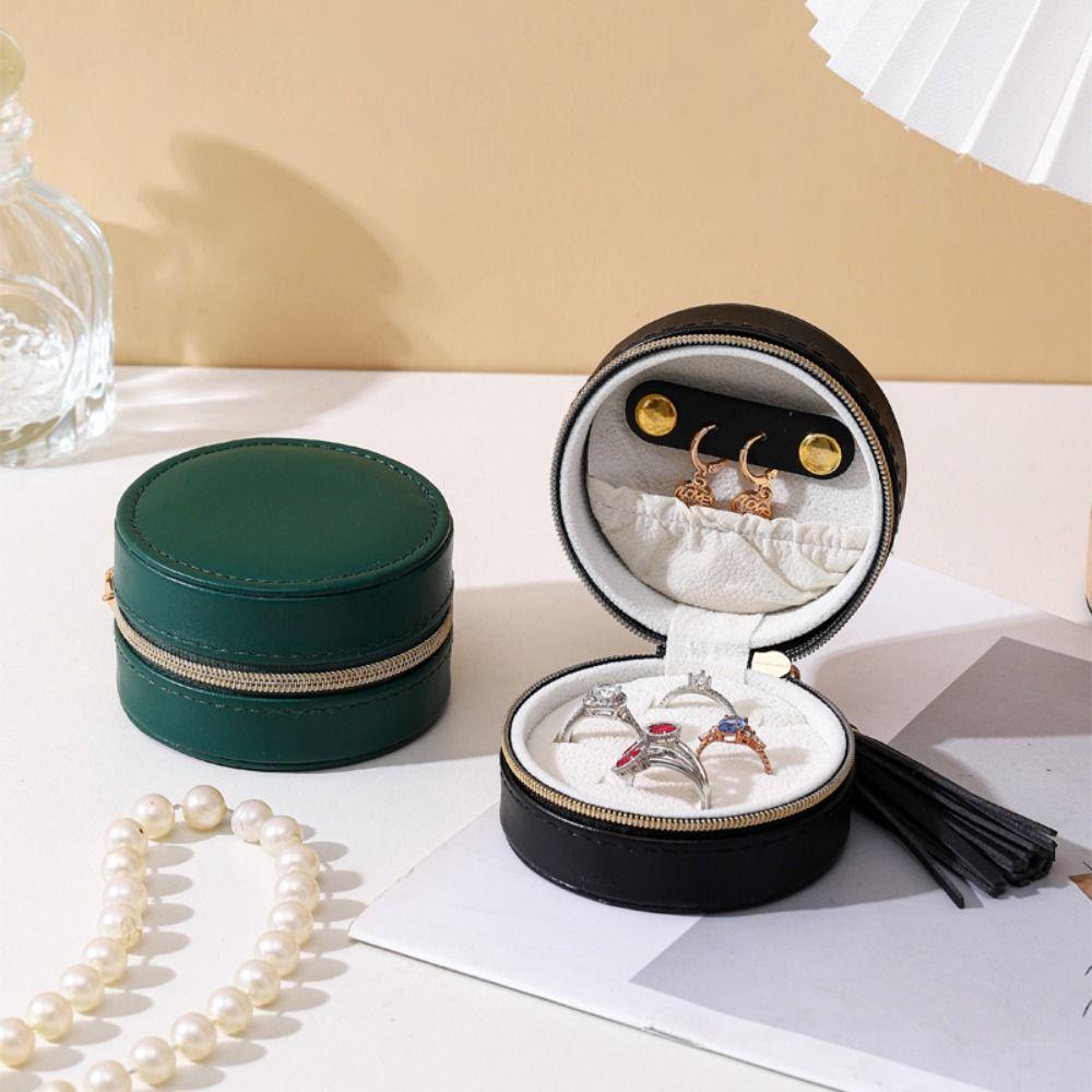 Однотонная шкатулка для хранения украшений Круглая шкатулка для ожерелий и колец Простой органайзер для серег Девочки