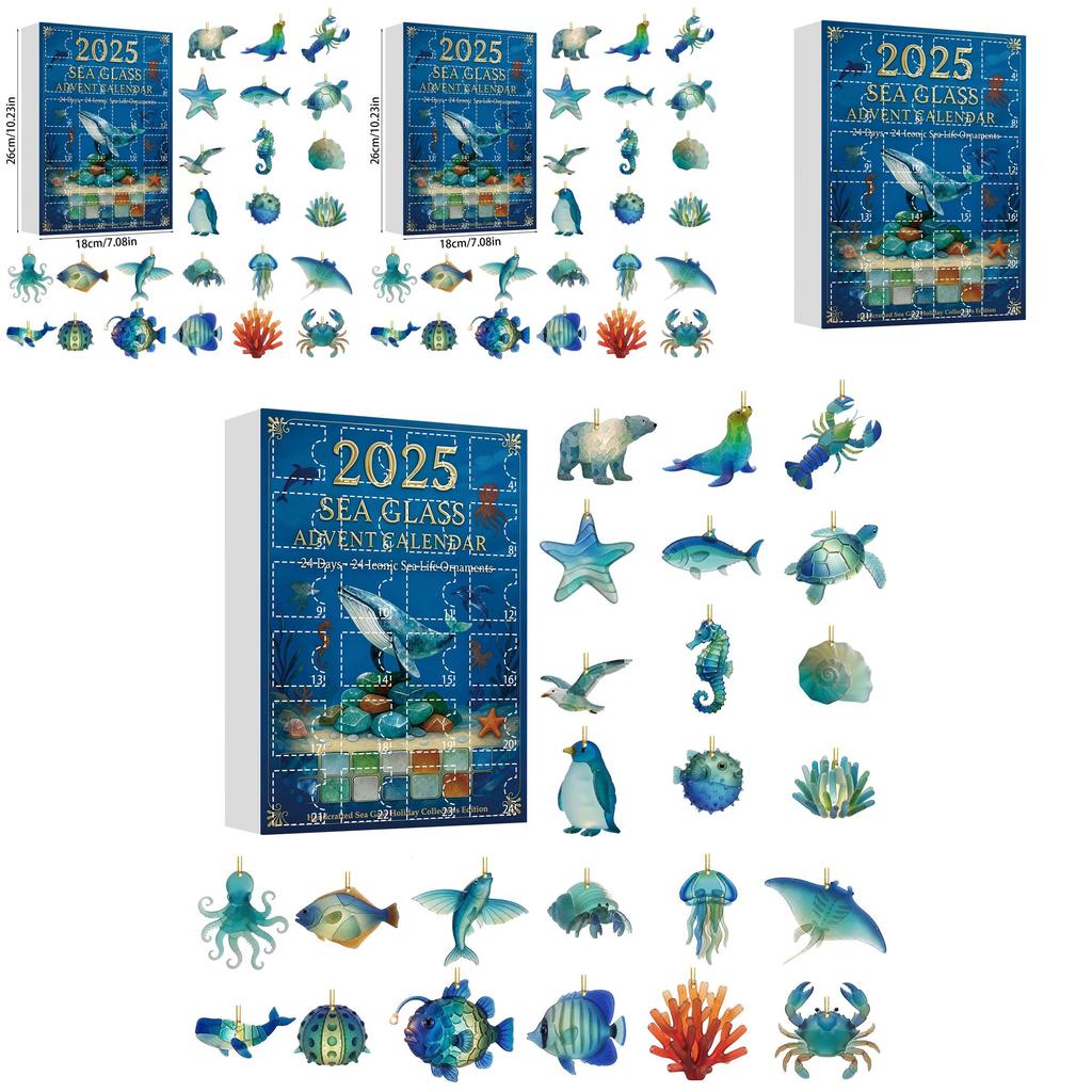 Christmas Countdown Calendar With Marine Animal Acrylic Ornaments For Holiday Decor