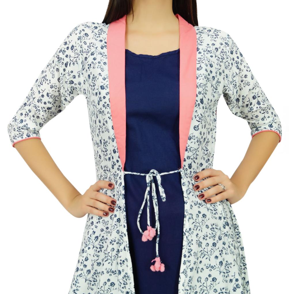 Bimba Эксклюзивная 2-х предметная печатная курти длинная курта индийская одежда бохо шик