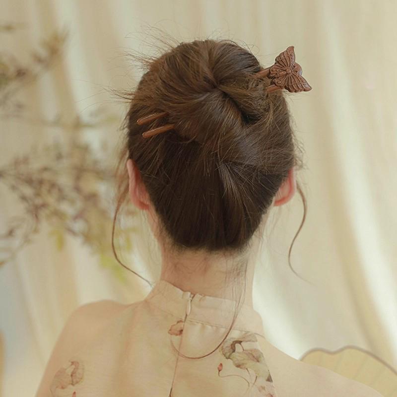 Wooden Hair Stick U-Shaped Hair Fork Cat Butterfly Chinese Style Hairpin Headwear Girl Hair Accessories