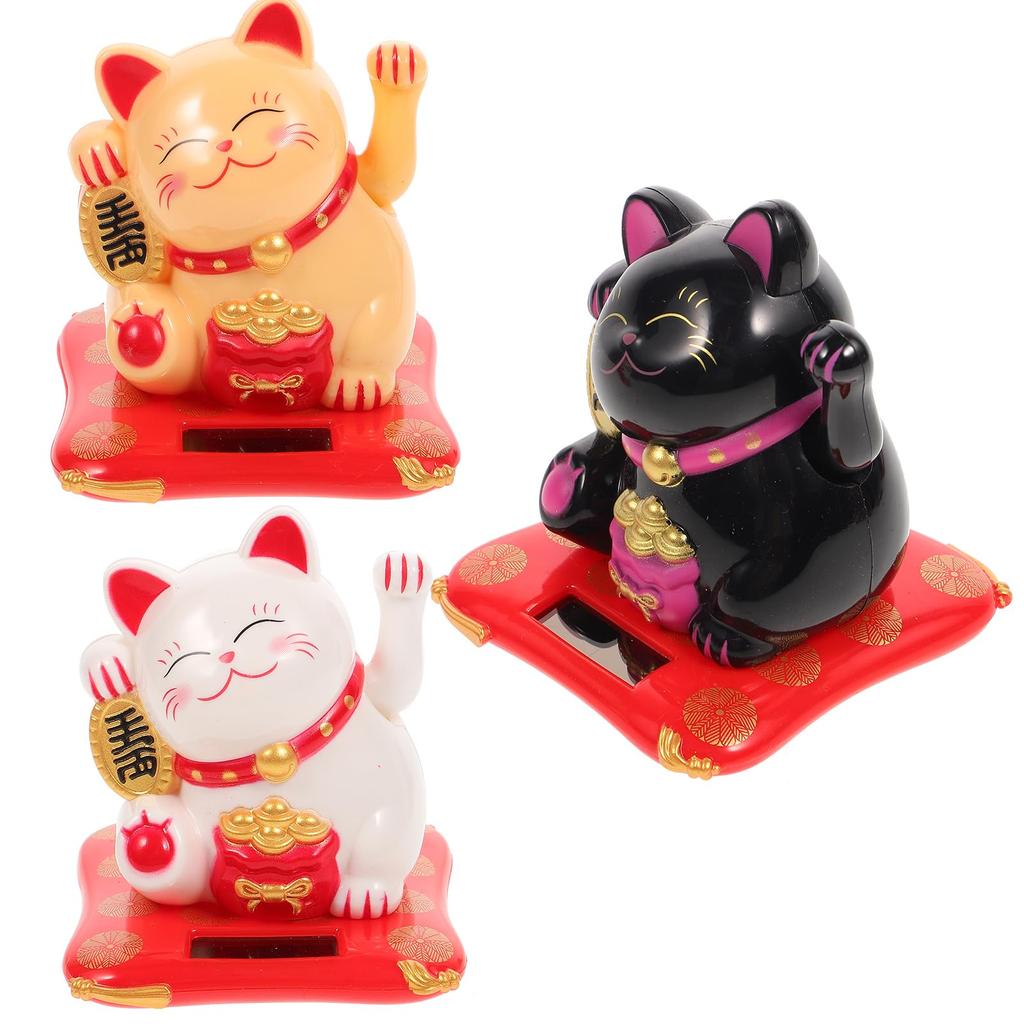 Iplusmile 3 Pieces Lucky Cat Bobblehead Doll Solar Moving Lucky Cat Car Figurine Lucky Cat Solar Automatic Moving Cute Lucky Cat Electric Right Hand