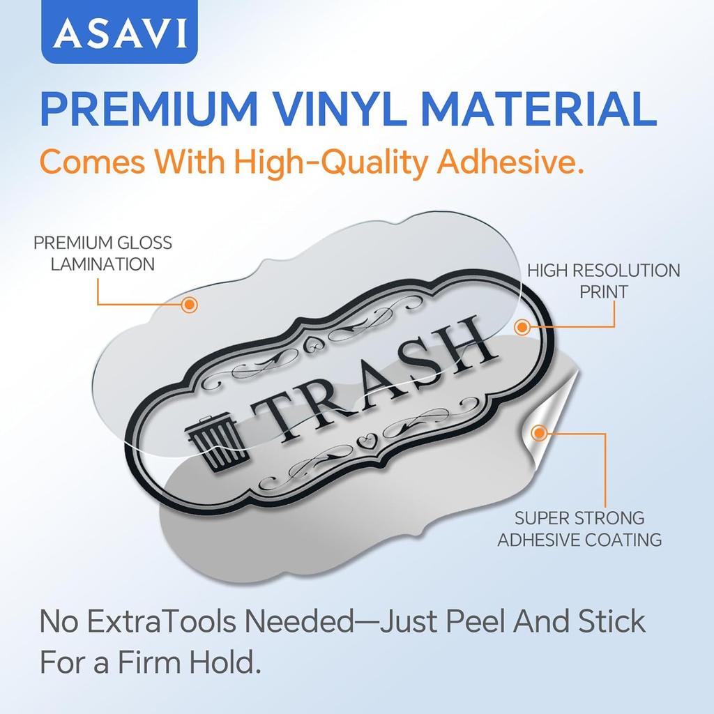 Trash & Recycle Stickers – 2-Pack Self-Adhesive Vinyl Labels, Waterproof & Durable (Transparent Background with Black Text, Medium 6.3 x 2.7