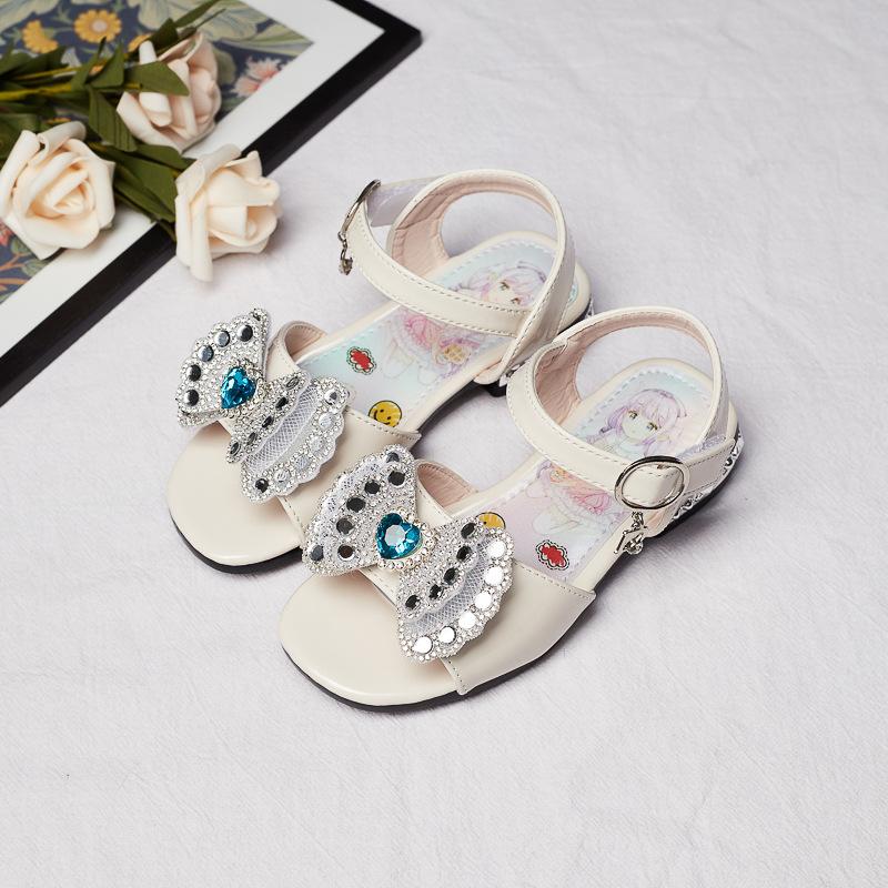 Детская обувь Принцесса Универсальная повседневная обувь Открытый носок Низкий каблук Стразы 2024 Новинка Мягкая застежка-липучка Детская Нескользящая Корейский ПУ