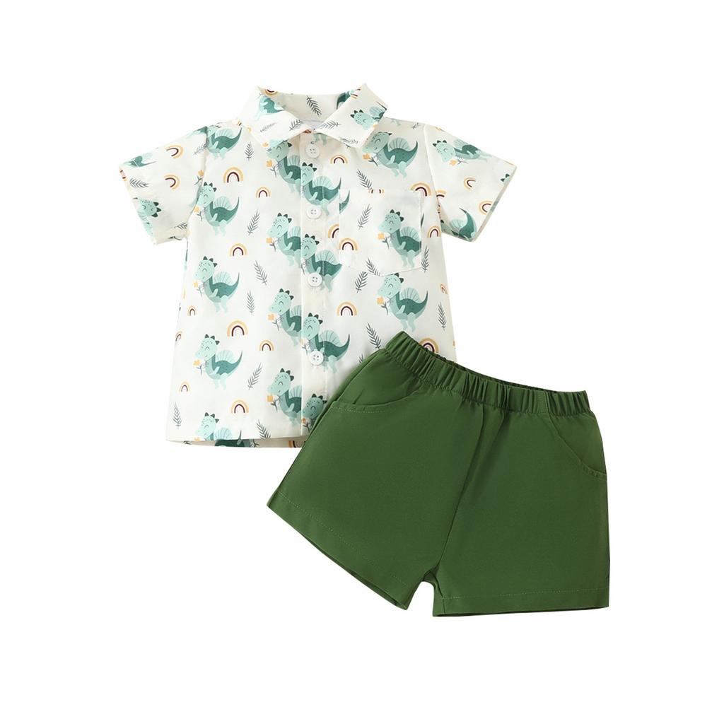 Летний детский комплект из двух частей с симпатичным топом и однотонными шортами с рисунком