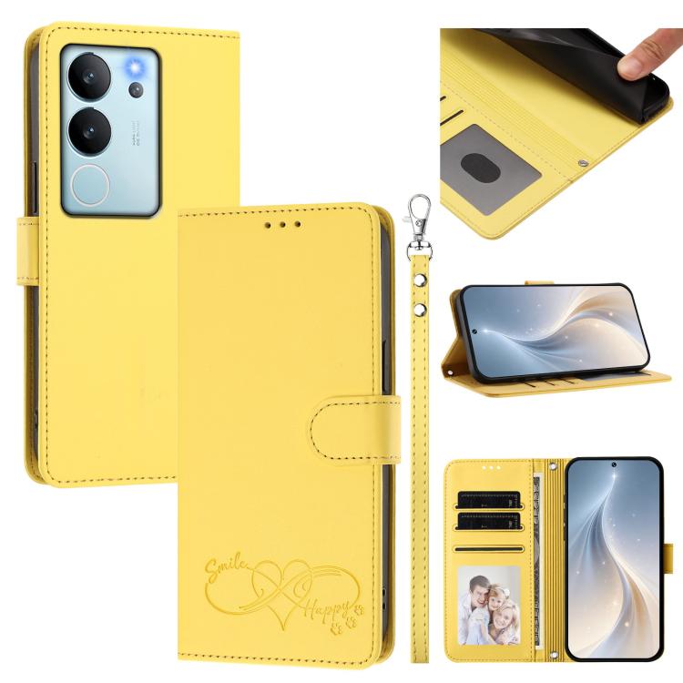 Happy Heart Pattern Magnetic Closure Vegan Leather Phone Case With Wrist Strap For vivo X200 FE