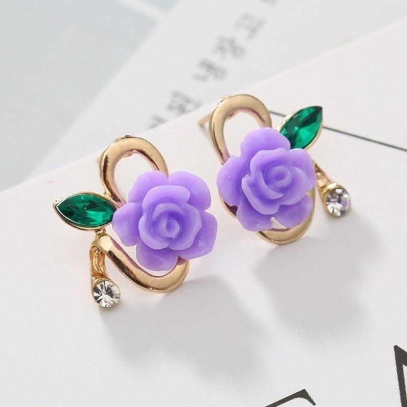 1 Pair Fashion Ladies Earrings Shiny Lucky Party Rose Earrings Dual-use Flower