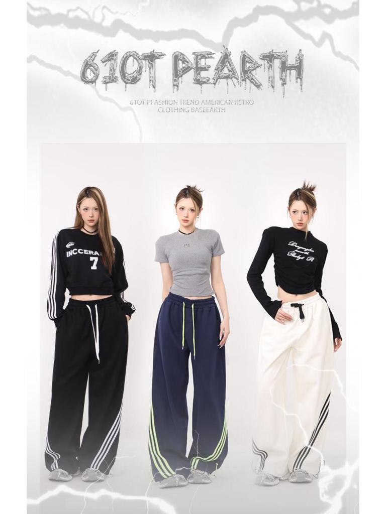 Женские летние модные широкие спортивные брюки с полосками по бокам