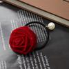 Красная бархатная резинка для волос, резинки для волос с розой для девочек и женщин, эластичные резинки для волос, цветок из искусственного жемчуга, розовые аксессуары для волос