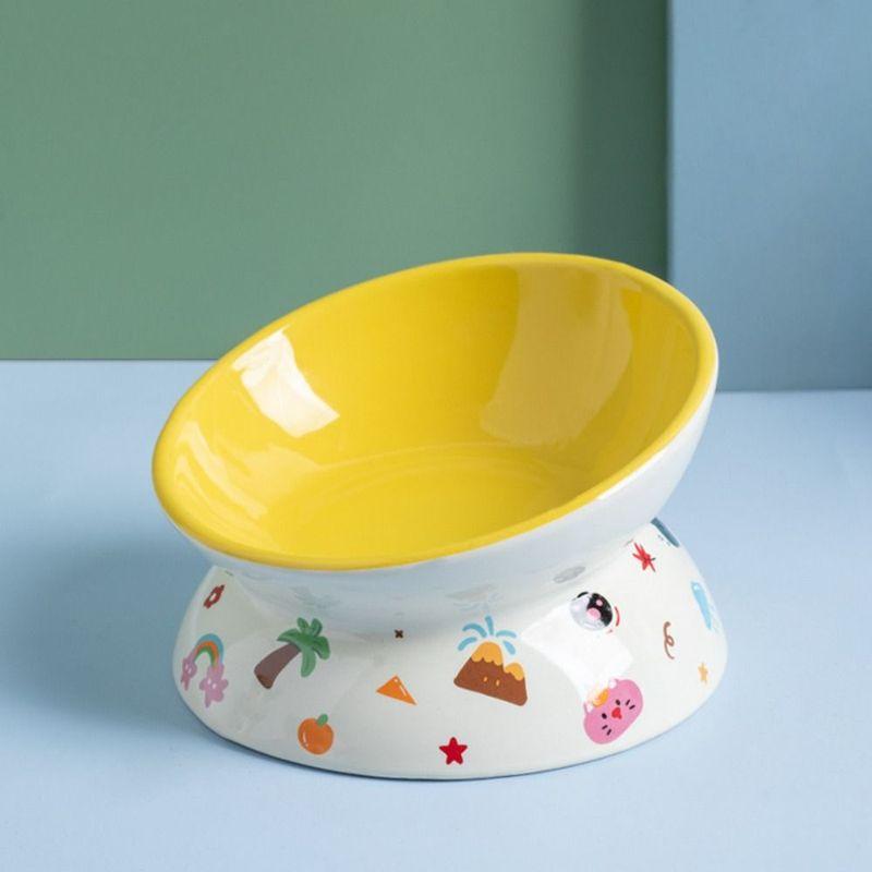 Ceramic Cat Bowl Flat/Slanted Mouth Anti Tipping Dog Food Feeding Basin Non-slip Large Capacity Pet Drinking Feeder