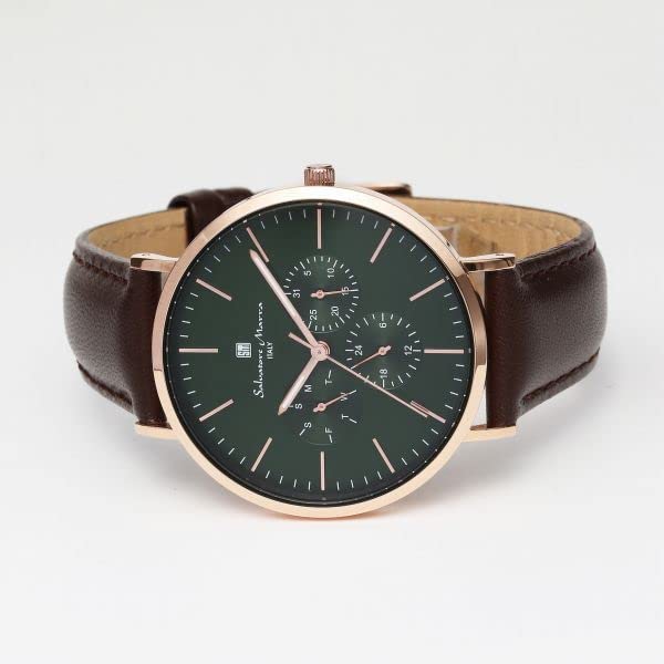 Оригинальные часы Salvatore Marra Salvatore Mara Daily Waterproof с кожаным ремешком и индикацией даты и дня недели PGGR SM22102-PGGR [Товар]