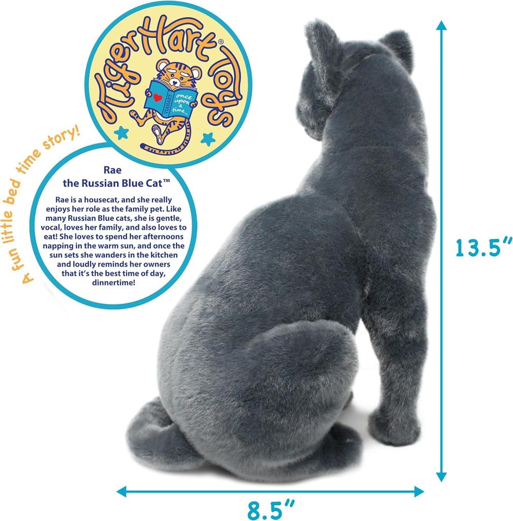 VIAHART Russian Blue Ray Plush Toy, Gray, M Size (approx. 30cm) Fluffy Cat Toy, Washable Plush Toy