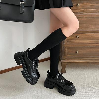 Универсальная юбка, черная платформа, туфли Мэри Джейн из кожи, женские, новинка 2025 года, туфли на толстом каблуке в стиле ретро с круглым носком