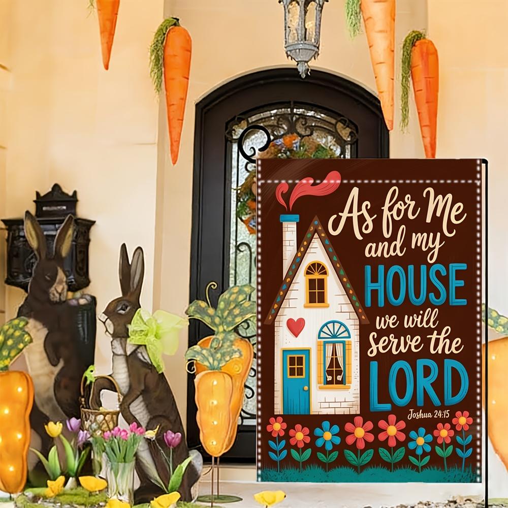 1pc Vintage House Floral Religious Garden Flag - Polyester, 30.48x45.72 cm, Outdoor Yard Decor