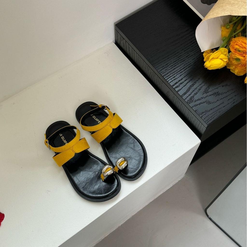 A852-12~ Сандалии с плоской подошвой, французские с металлическим носком, женская обувь лето 2025, новая римская обувь