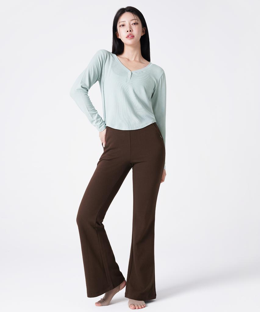 SKULLPIG Cotton Peach Bootcut Pants Dark Brown (Basic/Long)
