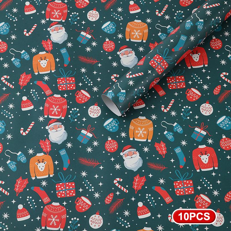 10pcsChristmas Gift Wrapping Paper Multi-purpose Portability Gift Packaging Papers Party Wedding Gift Wrapping Decoration Papers