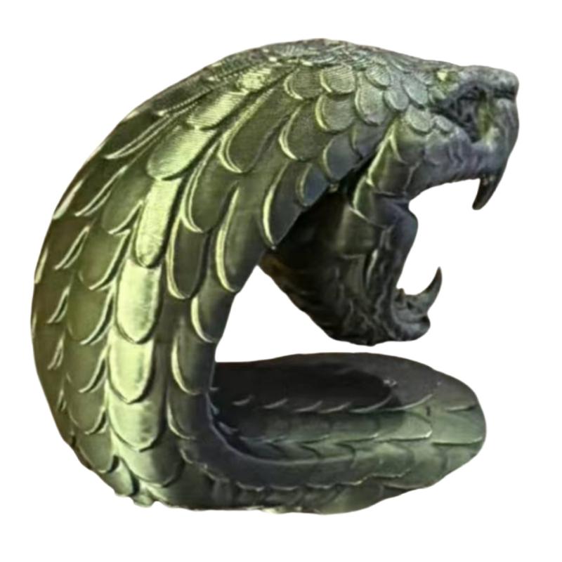 3D Printed Snake Sculpture Decors with Open Mouth Head Design and Layered Scale Detail, Tabletop Statue for Shelf Display