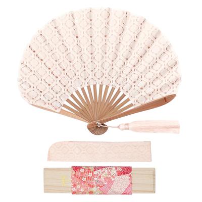 Роскошная тканевая складная принцессная кружевная ткань с веером Nishikawa Shouroku Shoten x Kyoto Ginyanma [Fezan], веер, кисточка, (розовый)