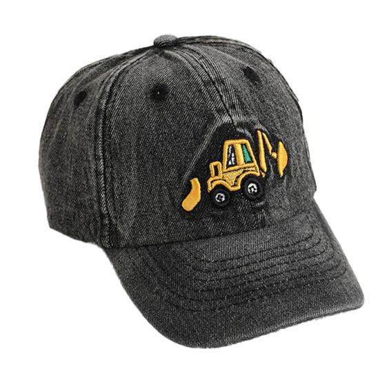 Детская шляпа унисекс, джинсовая бейсболка в стиле ретро, ​​мультяшная экскаваторная вышивка с длинными полями, защита от солнца, уличная шляпа от солнца
