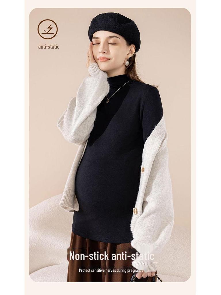 Топ для беременных с полувысоким воротником, эластичный, на весну и осень