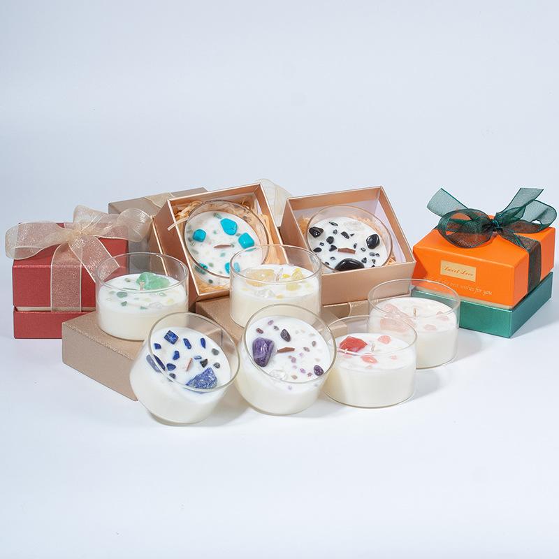 Прозрачная стеклянная подарочная коробка-сувенир высокого класса с долговечным ароматом, ароматическая свеча с ароматом натурального кристалла