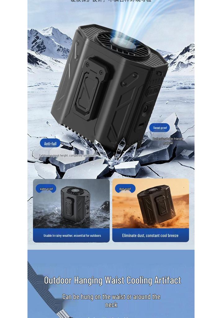 Portable Waist-Hanging Fan with Flashlight & SOS - Outdoor Construction Cooling Tool with Stand
