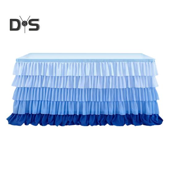 Table Skirt for Rectangle And Round Table Multi-layer Ruffle Reusable Gradient Rainbow Color Beach Parties Ceremony Birthday Party Decoration Table